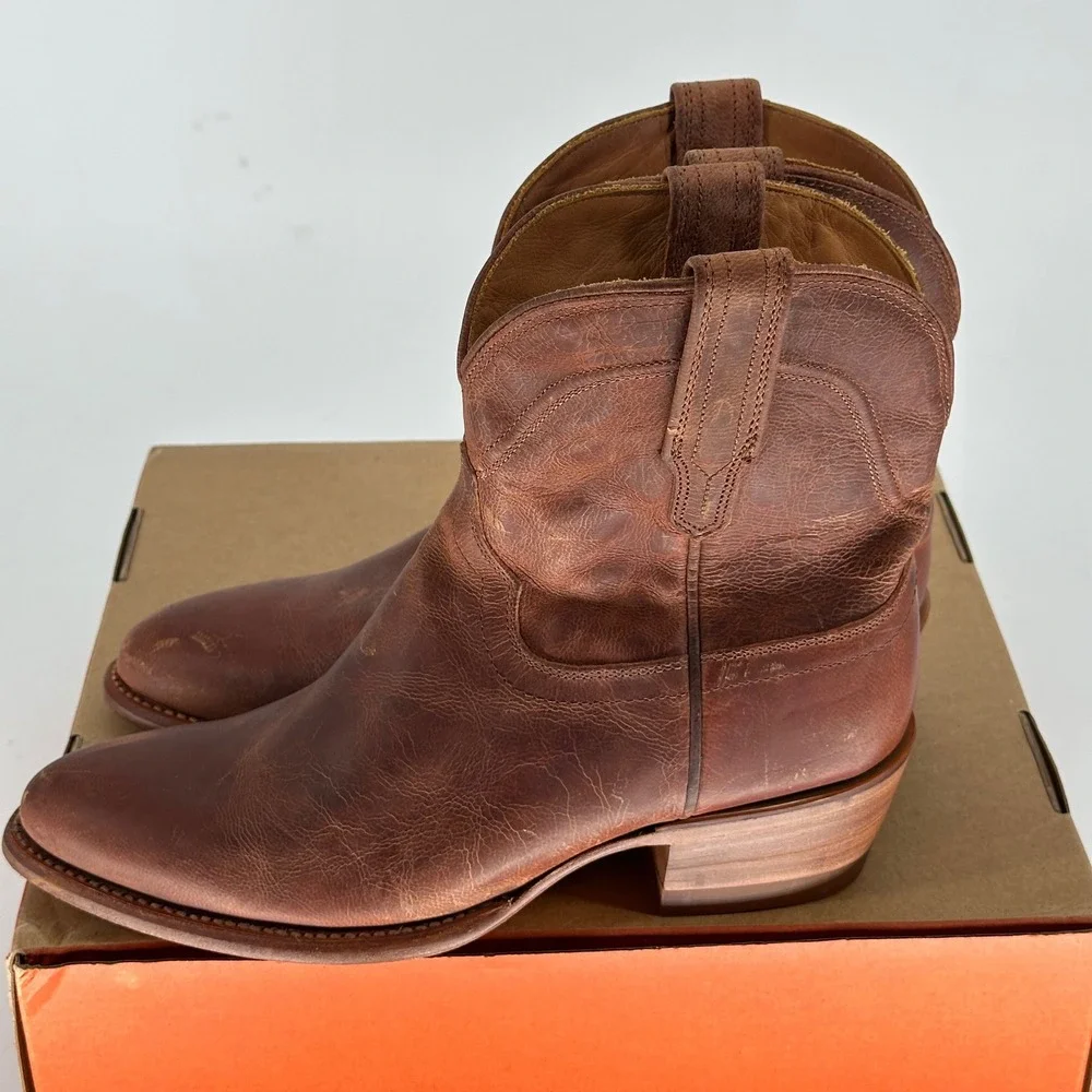 NEW Tecovas Brown Leather Ankle Boots Women's 8 B Western Cowgirl Rodeo